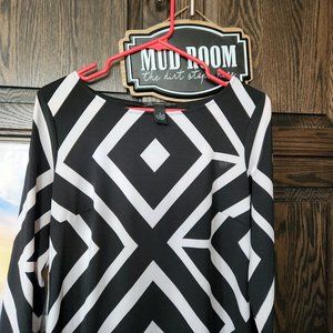 INC International Concepts Women's Black White Geometric Jersey Knit Dress M